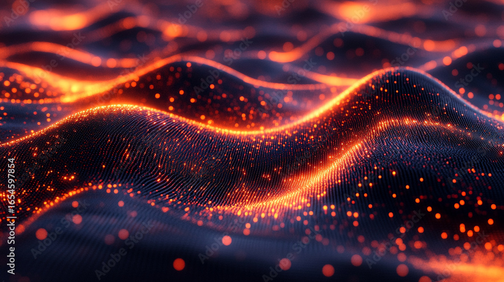 Poster 3d waves of digital information flowing in abstract motion. futuristic data flow background concept 