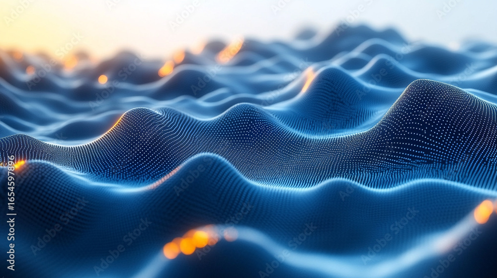 Poster 3d waves of digital information flowing in abstract motion. futuristic data flow background concept 