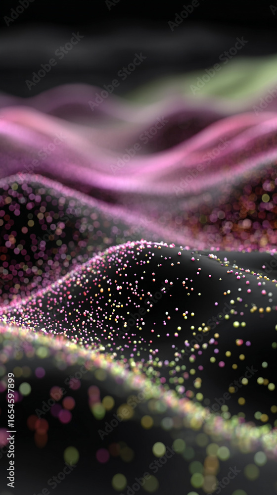 Poster 3d waves of digital information flowing in abstract motion. futuristic data flow background concept 