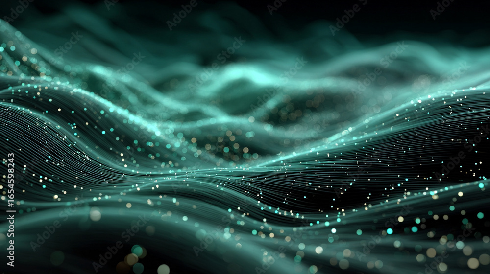 Poster 3d waves of digital information flowing in abstract motion. futuristic data flow background concept 