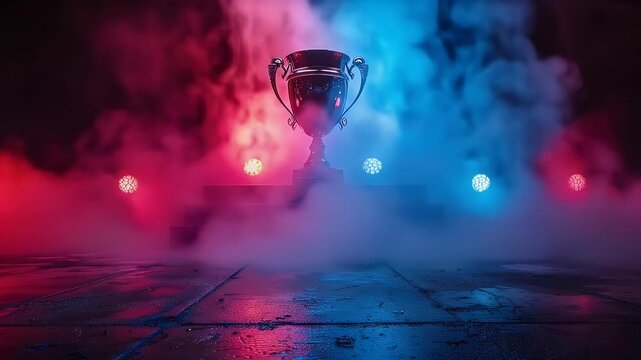 a display of esports game trophies in the competition room