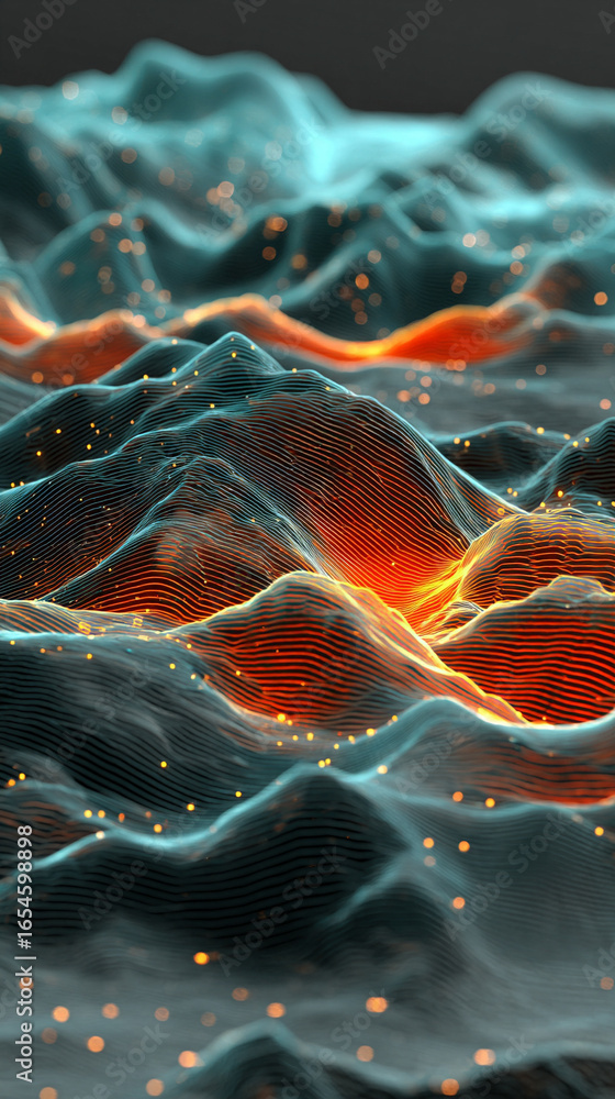 Poster 3d waves of digital information flowing in abstract motion. futuristic data flow background concept 