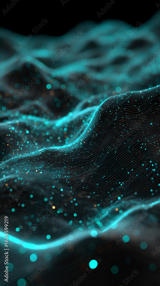 Poster 3d waves of digital information flowing in abstract motion. futuristic data flow background concept 