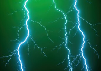 Bright Blue Lightning Bolts Striking Against Green Sky During Storm
