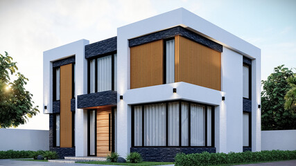 3D illustration of a modern two-story villa 2