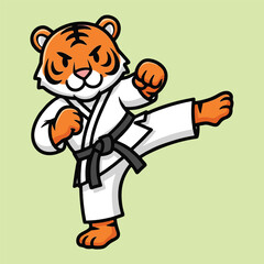 Naklejka premium Cute karate tiger cartoon vector icon illustration animal icon isolated flat vector