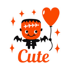 cute Frankenstein with stitched smile and heart vector art.