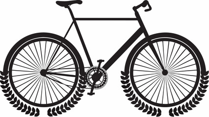 Naklejka premium Silhouette of a bicycle surrounded by laurel wreaths on the front and rear wheels of the bike