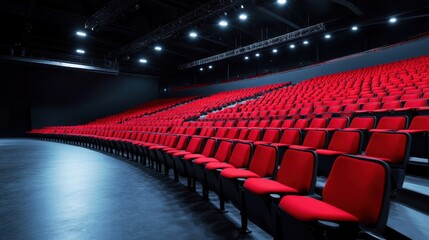 Obraz premium Modern Theater Interior with Red Seats and Black Staging Area