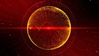 A captivating representation of the earth, rendered with intricate golden details, set against a vibrant red background.