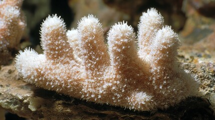 Fototapeta premium Close up of coral reef underwater with finger coral growing in tropical ocean, marine life, nature, sea, underwater, reef, coral, ocean, aquatic ecosystem background