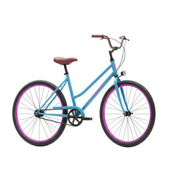 Blue Bicycle With Pink Rims Brown Seat And Handlebars Isolated Against Black Background