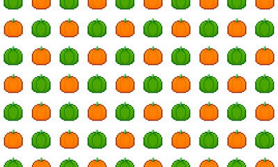 Pumpkin Pixel Art Seamless Pattern, Green and Orange Pumpkin Seamless Design, Halloween and Autumn Background, Autumn Harvest Design for Scrapbooking and Wrapping Paper
