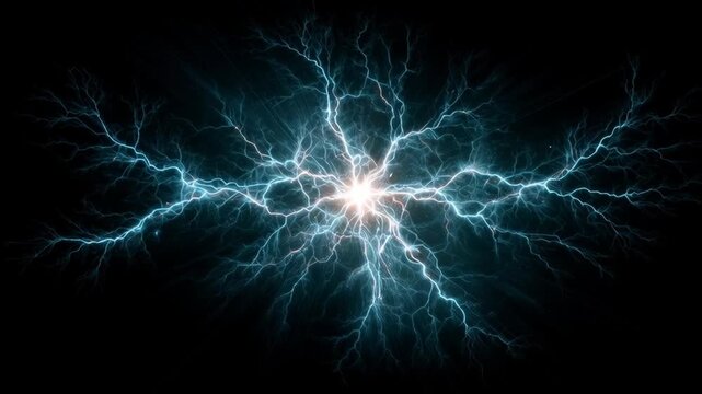 Electric energy sparks in a dark background showcasing vibrant blue and white lightning effects during a creative visual display