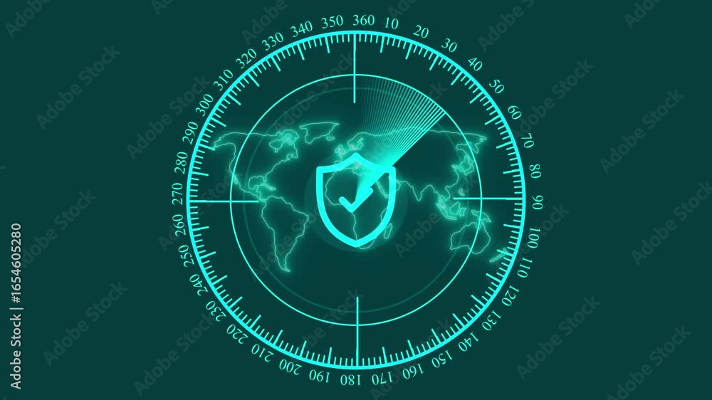 Poster military radar screen scanning for targets loop,futuristic digital scanner interface on black backgr