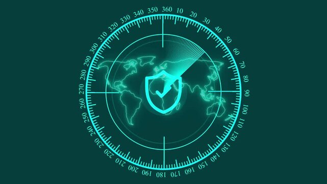 military radar screen scanning for targets loop,futuristic digital scanner interface on black background,Cyber security concept of protection and scan with Radar icon animation isolated on black bc.