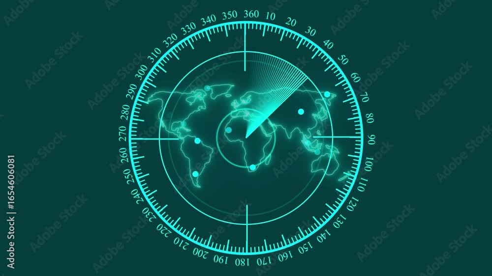 Poster global surveillance radar with world map and target detection,sonar display with world map detecting
