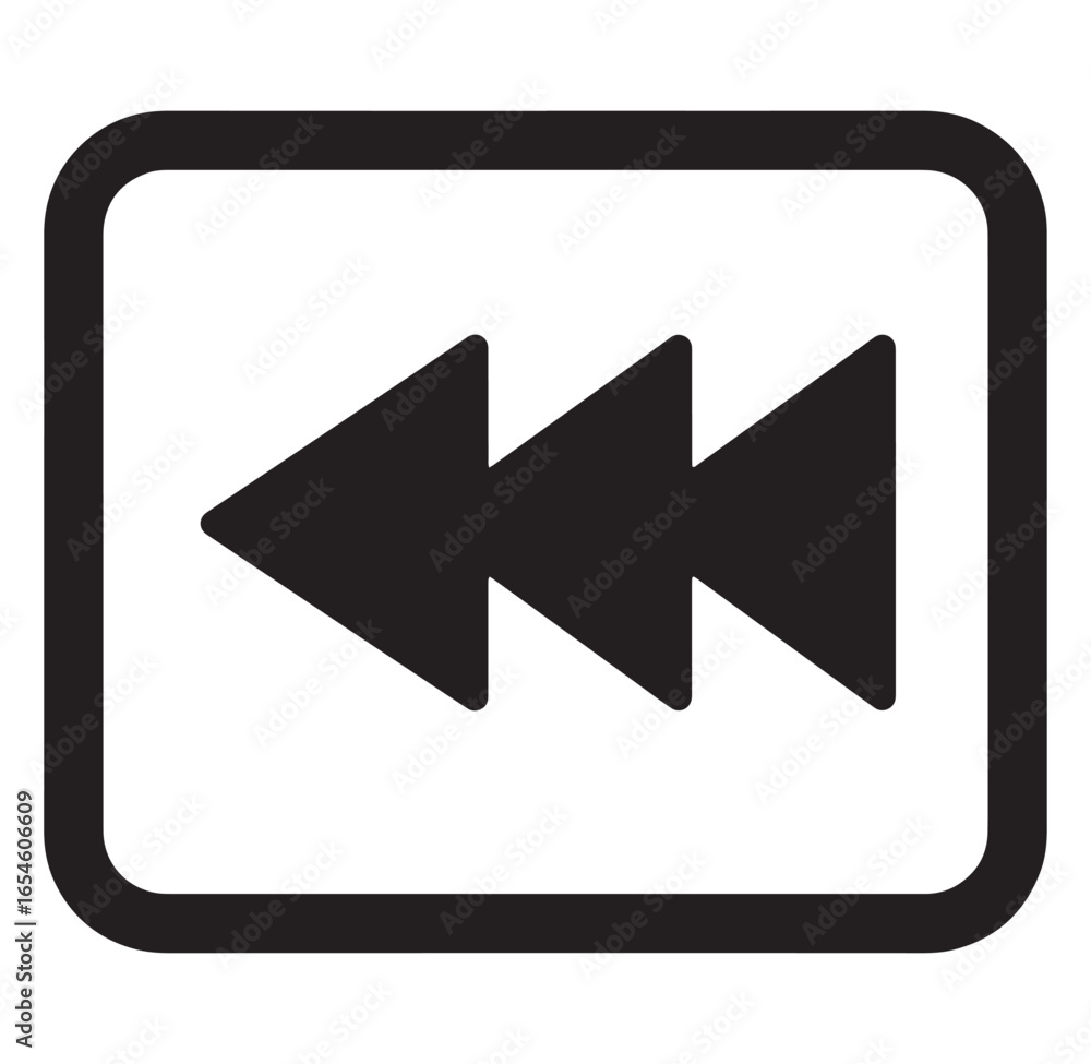 Poster simple black and white rewind icon representing multimedia player functionality in modern design