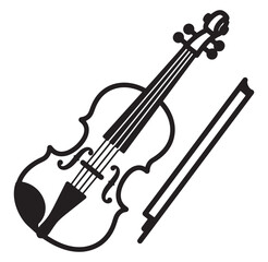Obraz premium Black and white illustration of a classic violin and bow isolated on a clean white background