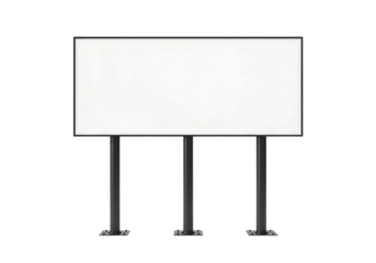 Large blank outdoor billboard or advertising screen on three posts. Isolated on transparent background, png