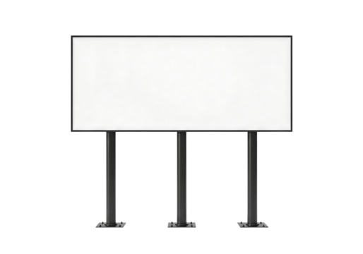 Large blank outdoor billboard or advertising screen on three posts. Isolated on transparent background, png
