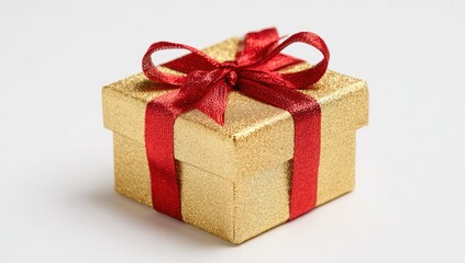 Obraz premium Gold gift box with red ribbon (5)