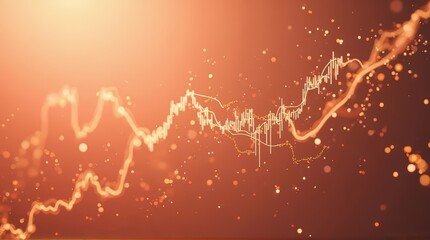Abstract Financial Chart with Dynamic Line Graph and Glowing Particles in Warm Orange Tones