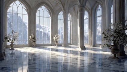 Grand hall with panoramic mountain views