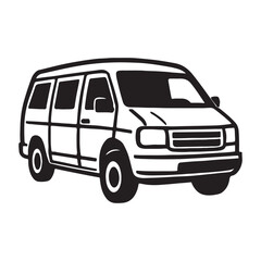 Cargo minibus, van, car silhouette side view, simple flat vector illustration