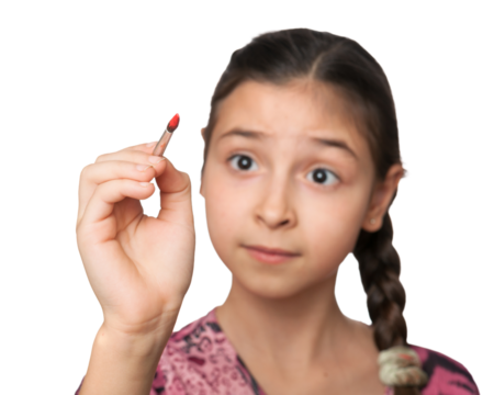 Curious Girl Holding a Matchstick