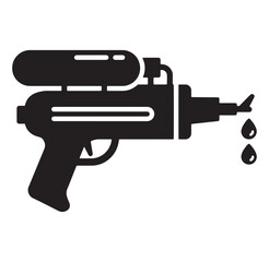 Naklejka premium Simple black and white icon of a classic water gun with water drops