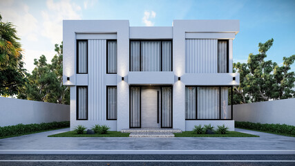3D illustration of a stylish two-story villa 1