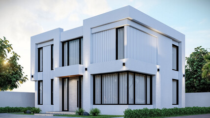 3D illustration of a stylish two-story villa 2