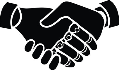 An illustration of two hands clasped together in a handshake on a white background forming a partnership
