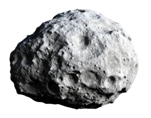 Single Rocky Asteroid with Craters, Realistic 3D Style, isolated on transparent background