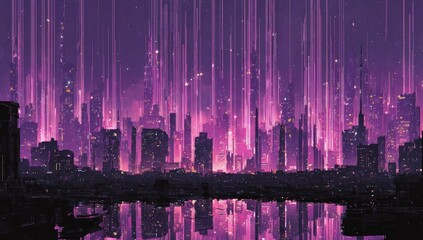 Night city, glowing purple