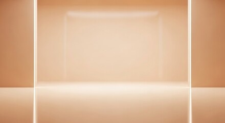Minimalist empty photo studio background in soft peach tones with subtle lighting for product photography and creative display purposes.