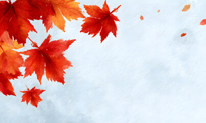 autumn red leaves watercolour background copy space
