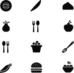 Food icons silhouette set utensils vegetables burger