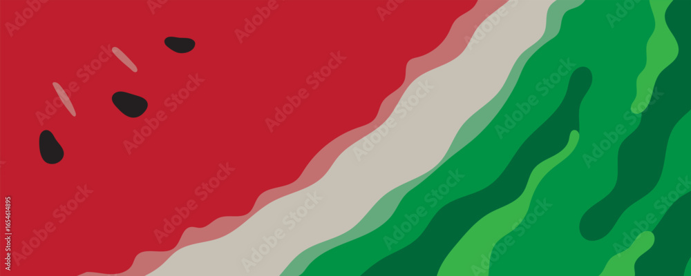 Sticker red and green abstract background with paint splashes and modern design elements