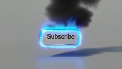 Dynamic subscribe button ignites with electric blue energy and smoke for engaging online content creation and channel growth