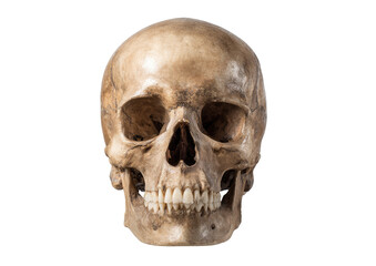 Full human skull, front view, natural light