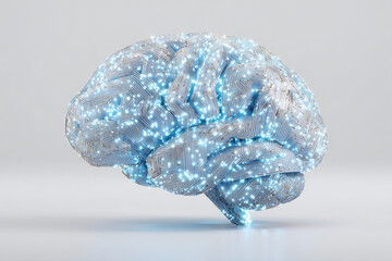 Futuristic Artificial Intelligence Brain with Glowing Circuit Connections
