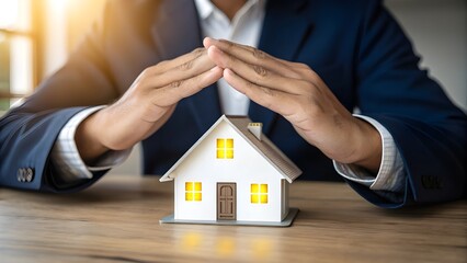 Businessman Protecting House Model