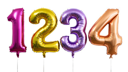 1,2,3,4  colorful number balloons isolated on transparent background © Habibur