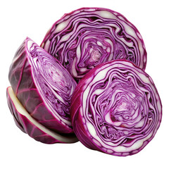 Obraz premium Fresh red cabbage cut in half isolated on transparent background