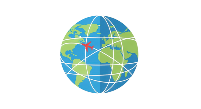 Airplane Flying Around the World international journey diagram simple globe isolated modern aviation global air travel continent illustration white navigation design