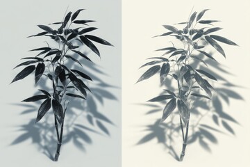 Two bamboo plants, light and shadow