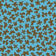 Abstract Organic Shapes Seamless Pattern. Brown on Blue