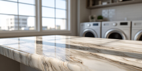 Clean bright laundry room with marble countertop